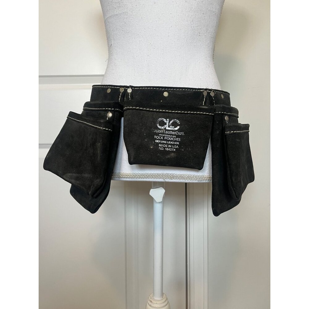 Vtg CLC Custom LeatherCraft Black Tool Belt Pouches Hammer Holder No 38427X USA